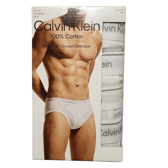 Calvin Klein‎ Men's Hip Brief 4-Pack Boxer Slip Underwear White Sz XL NB4004-100 - Picture 1 of 7
